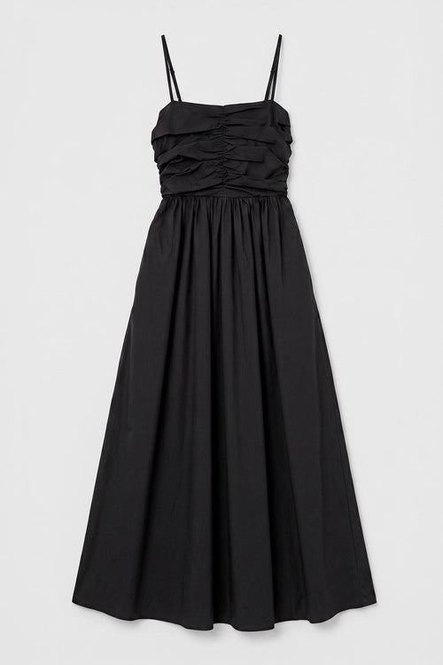 Draped Strappy 100% Cotton Midi Dress Black
