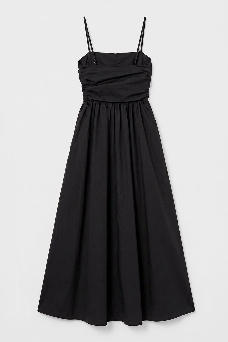 Draped Strappy 100% Cotton Midi Dress Black