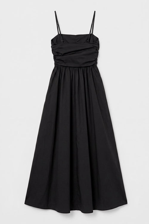 Draped Strappy 100% Cotton Midi Dress Black