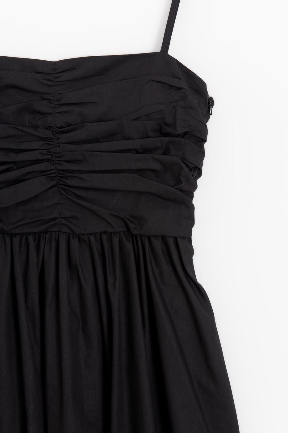 Draped Strappy 100% Cotton Midi Dress Black