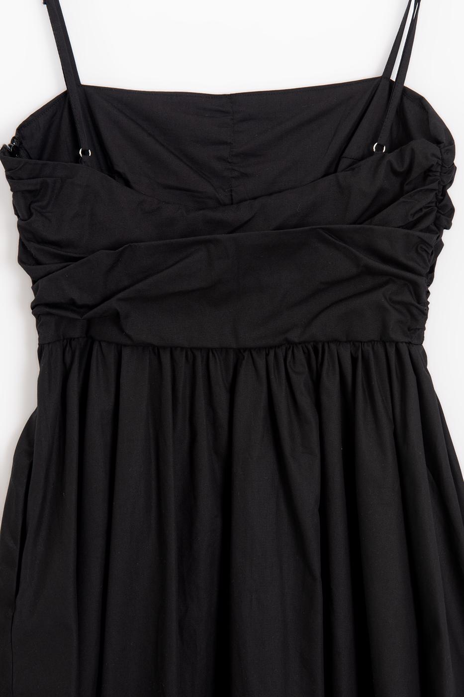 Draped Strappy 100% Cotton Midi Dress Black