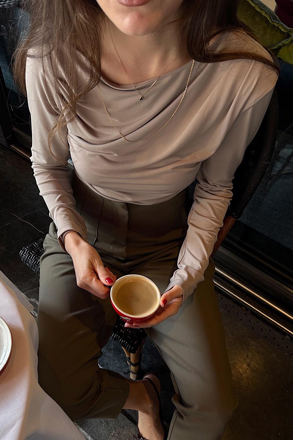 Draped Boat Neck Top Beige