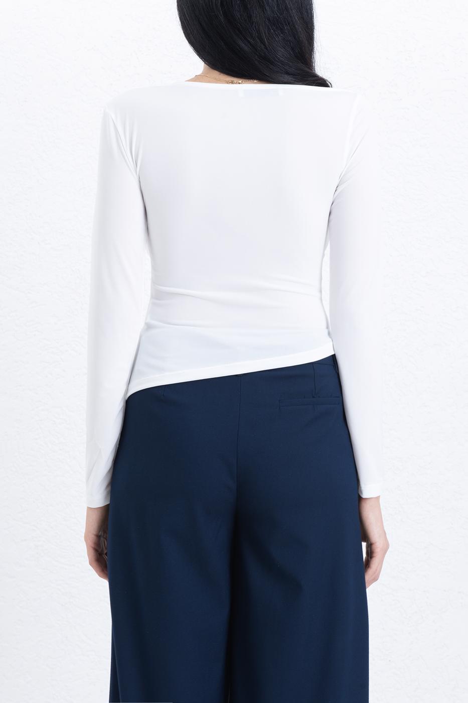 Draped Boat Neck Top Ecru