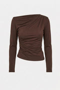 Draped Boat Neck Top Brown