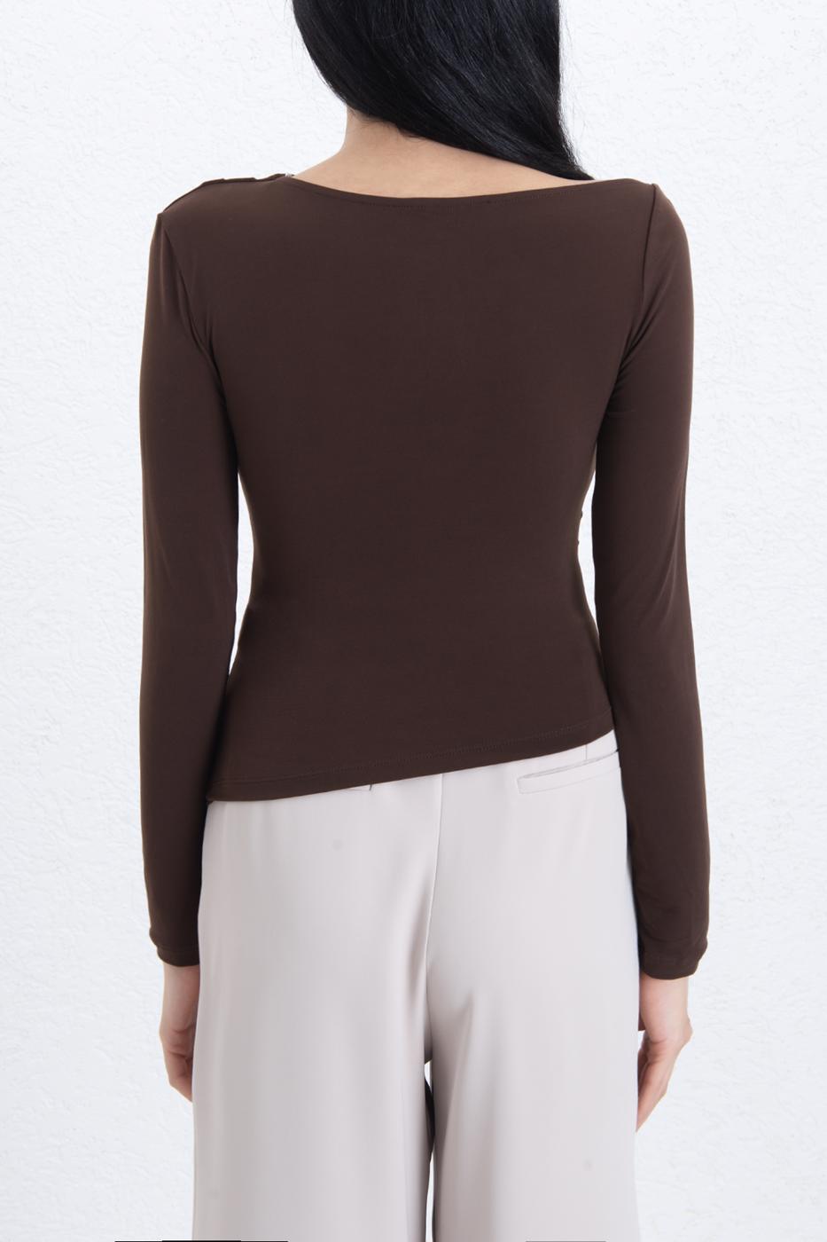Draped Boat Neck Top Brown