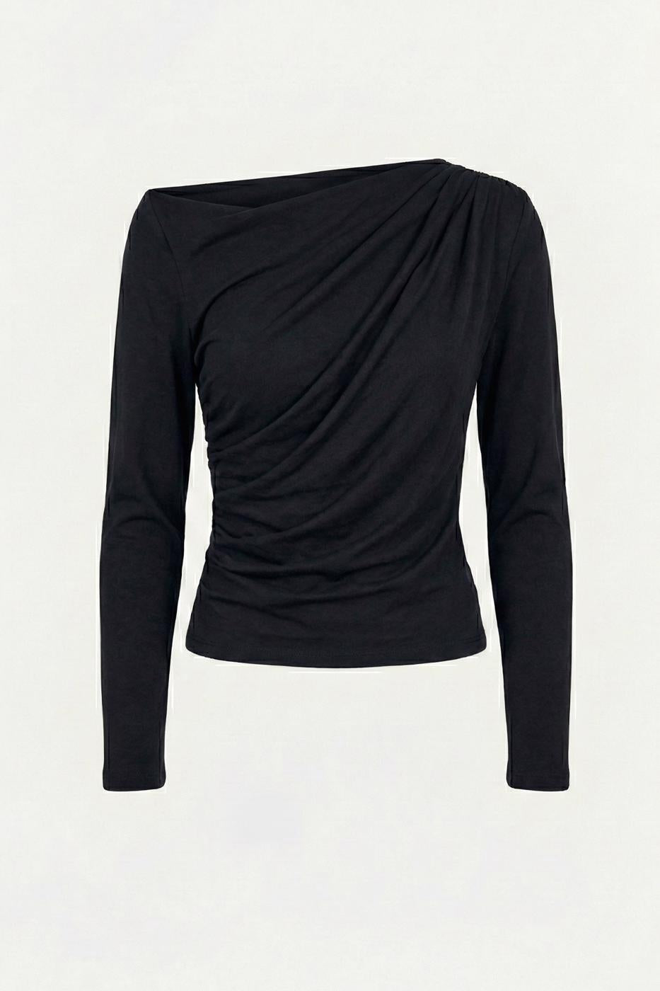 Draped Boat Neck Top Black
