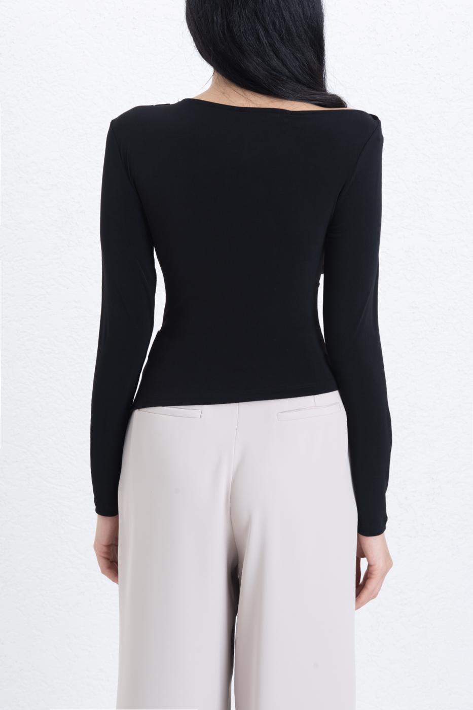 Draped Boat Neck Top Black