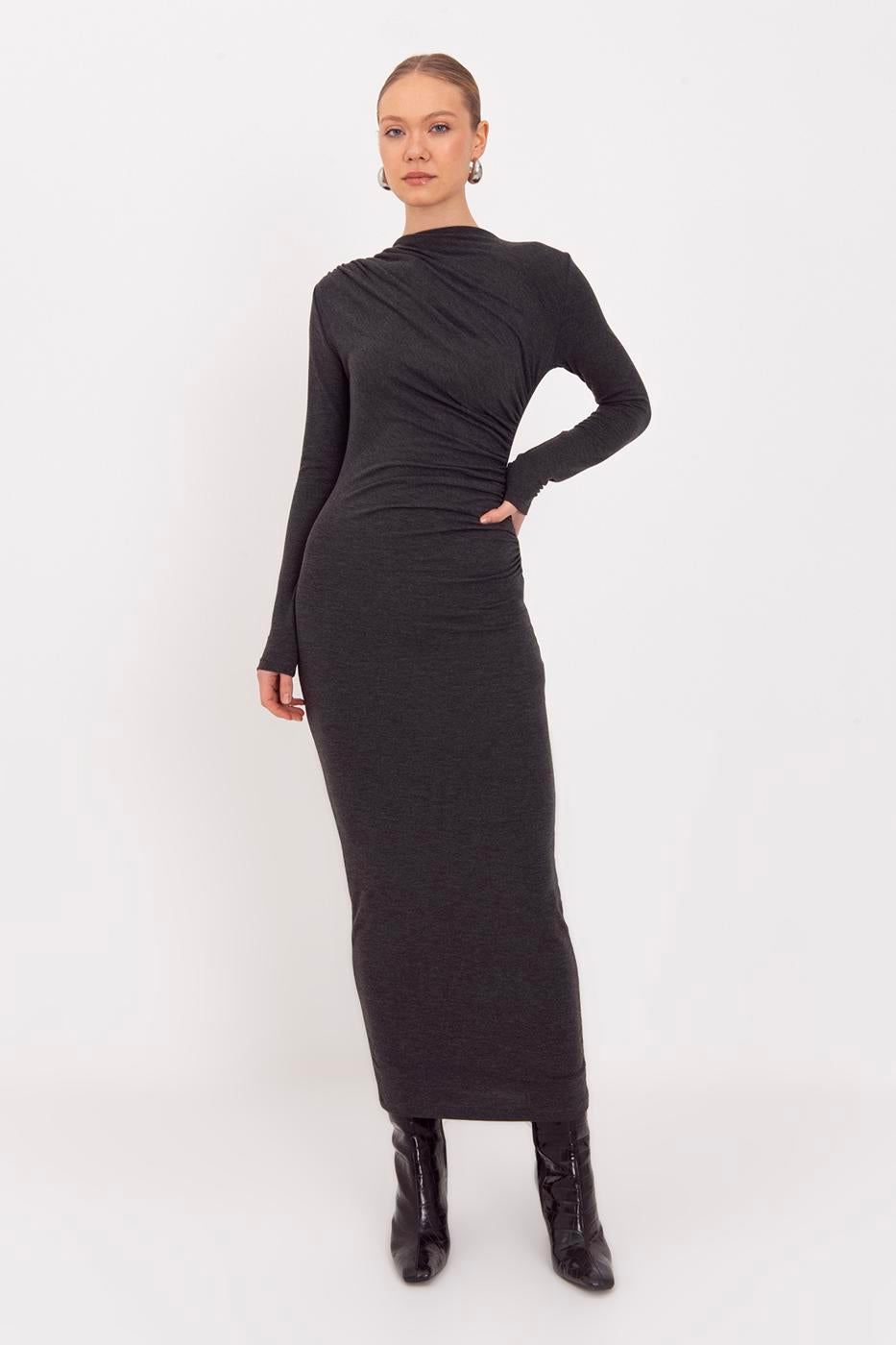 Draped Midi Dress Anthracite