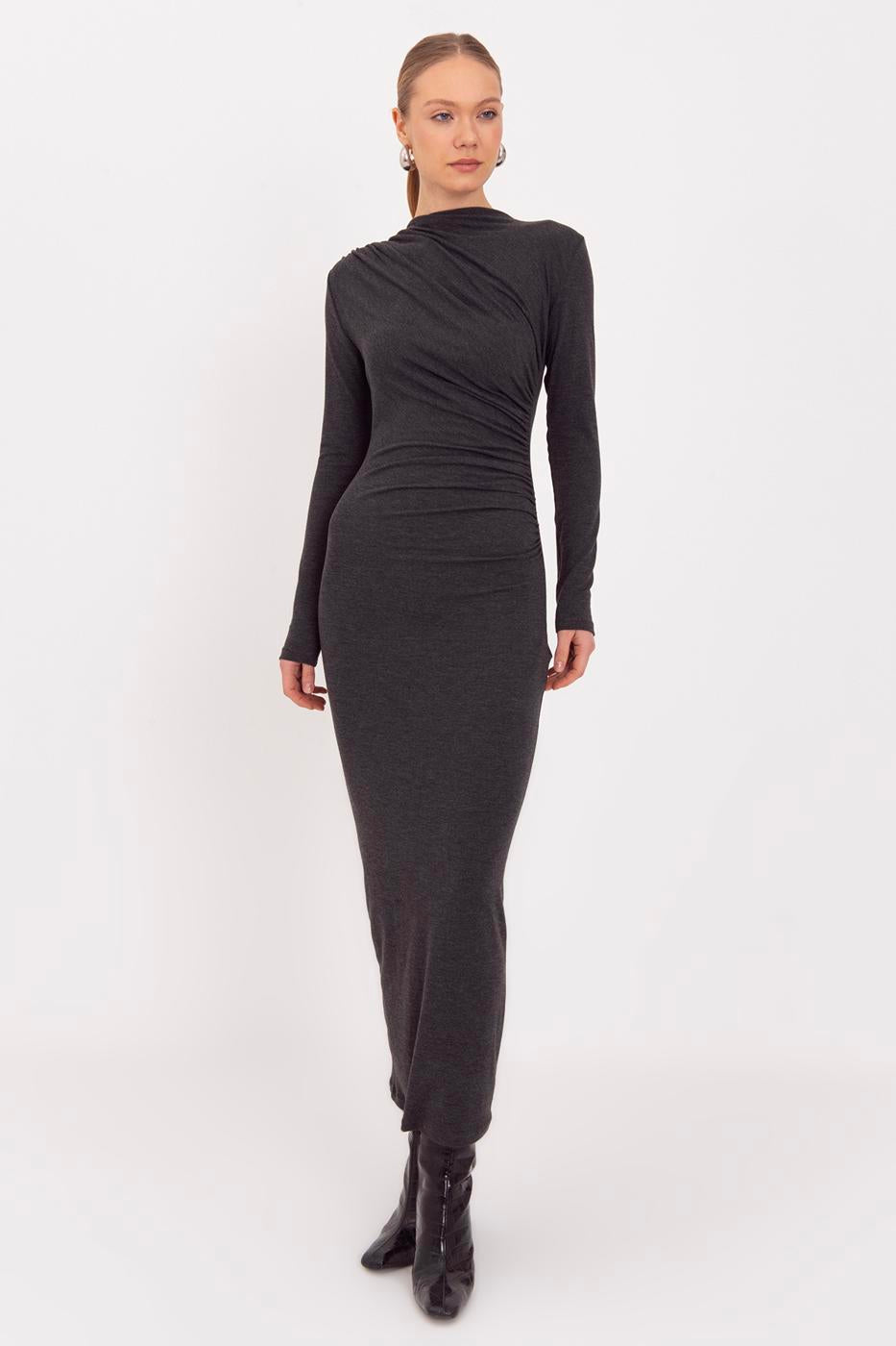 Draped Midi Dress Anthracite
