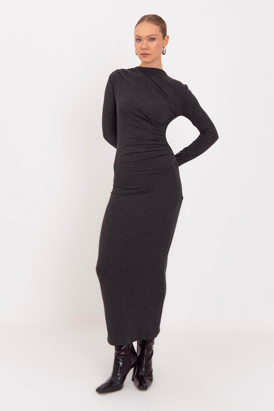Draped Midi Dress Anthracite