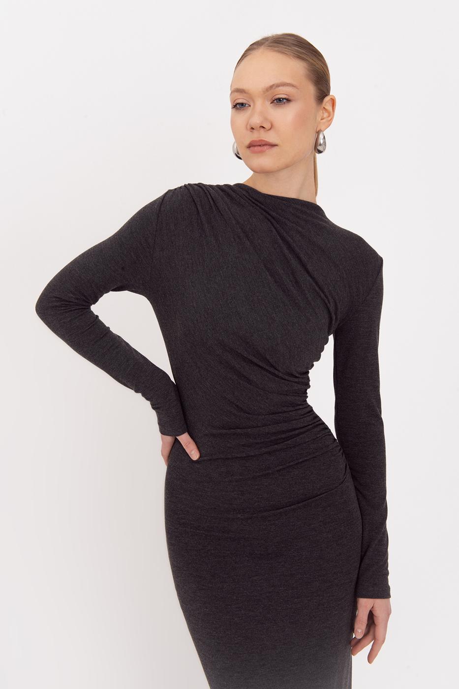 Draped Midi Dress Anthracite
