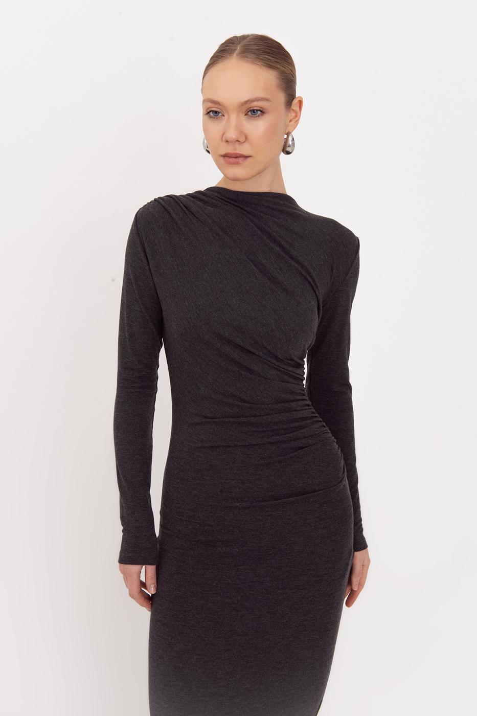 Draped Midi Dress Anthracite