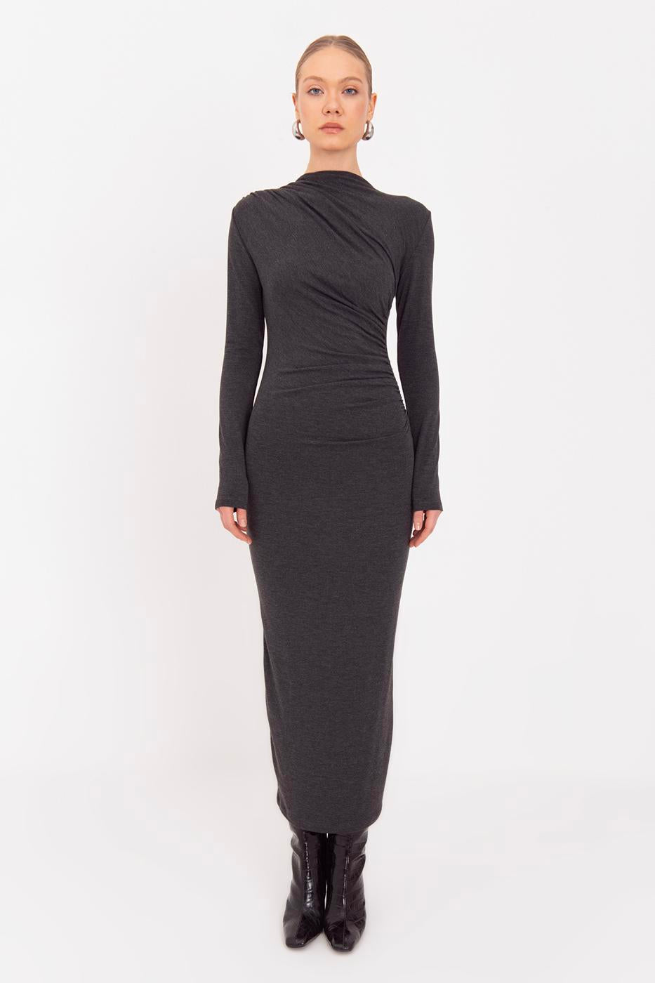 Draped Midi Dress Anthracite