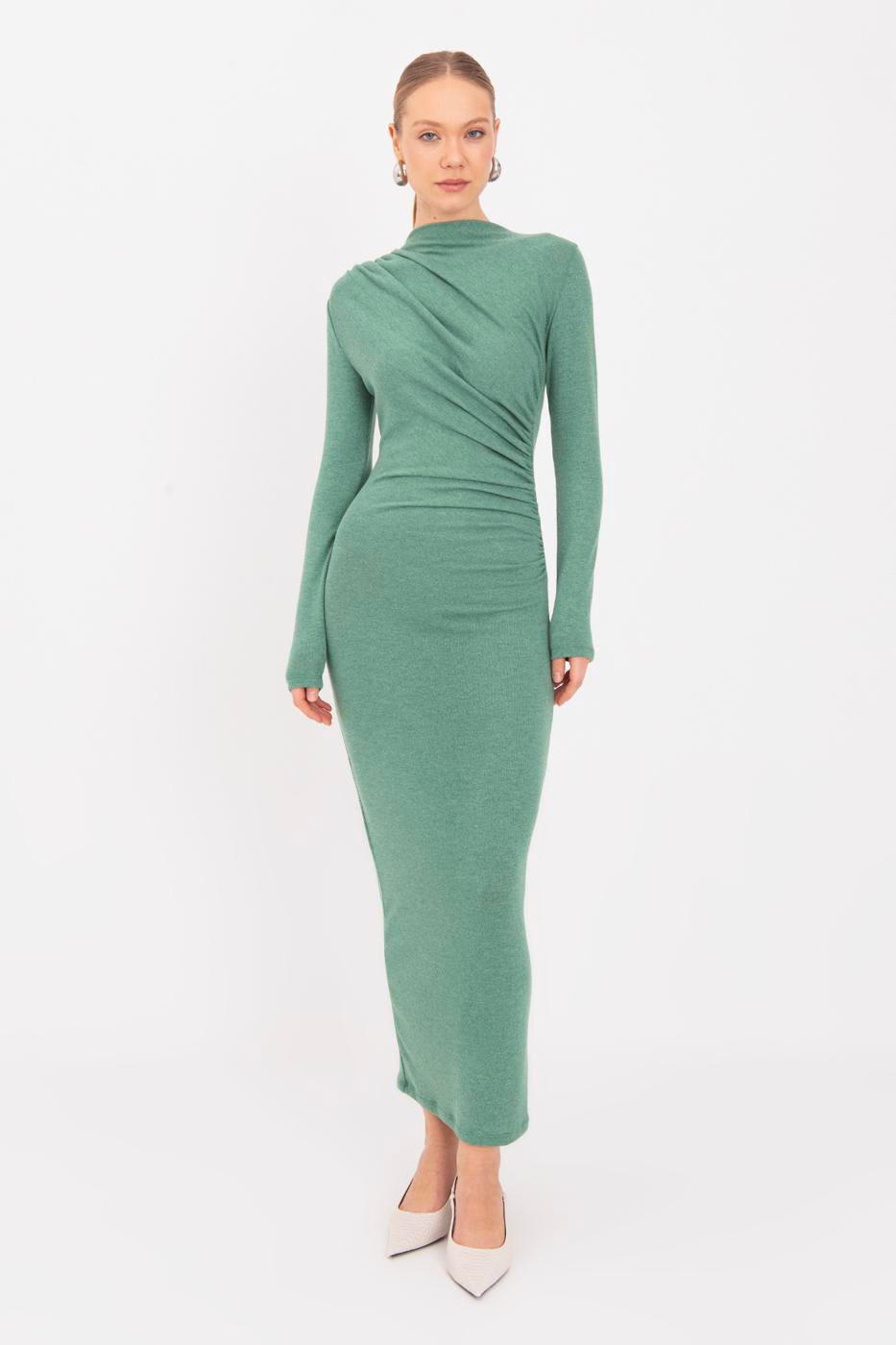 Draped Midi Dress Green