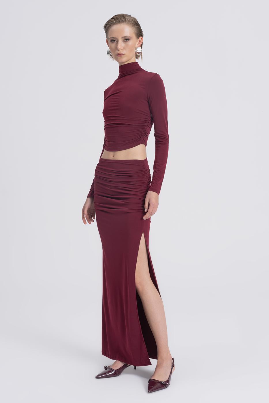 Draped Midi Skirt Burgundy