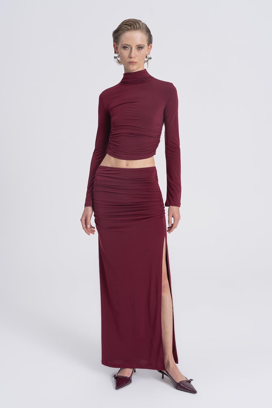 Draped Midi Skirt Burgundy