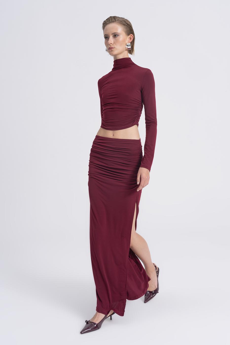 Draped Midi Skirt Burgundy