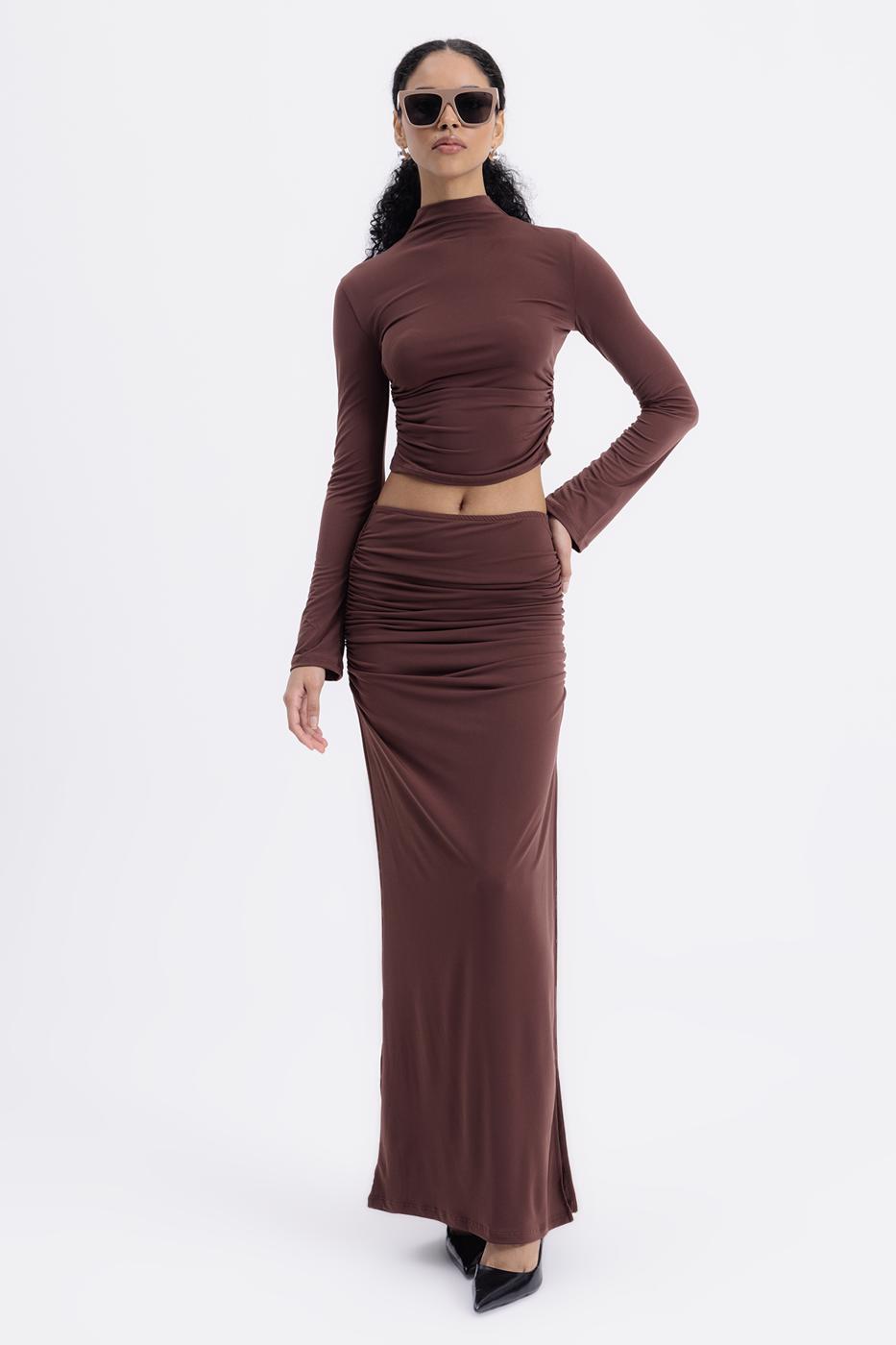 Draped Midi Skirt Brown