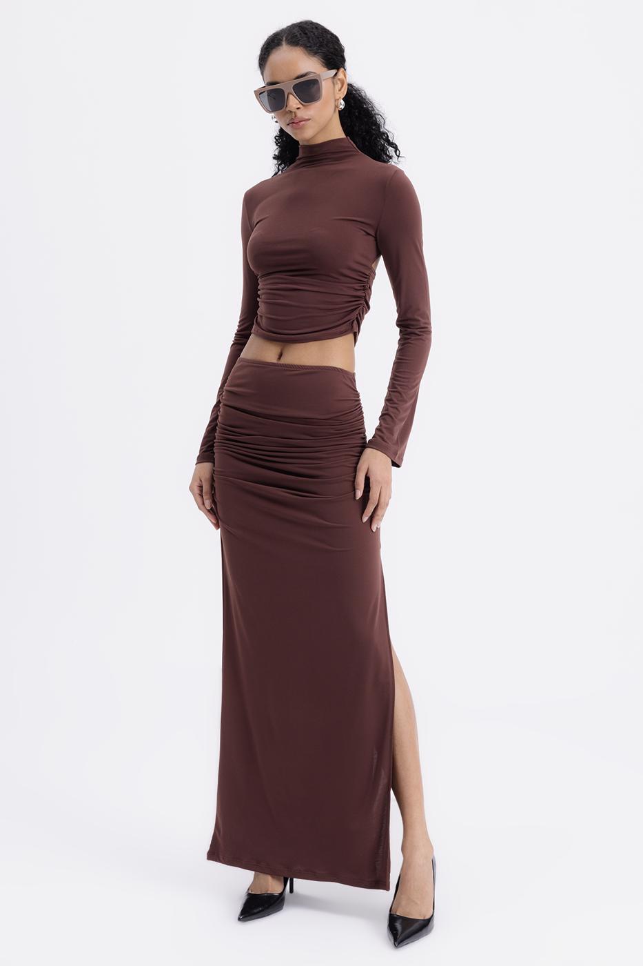 Draped Midi Skirt Brown
