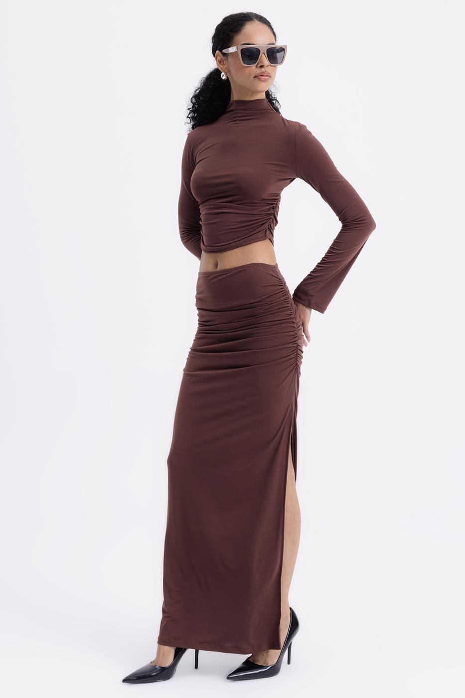Draped Midi Skirt Brown