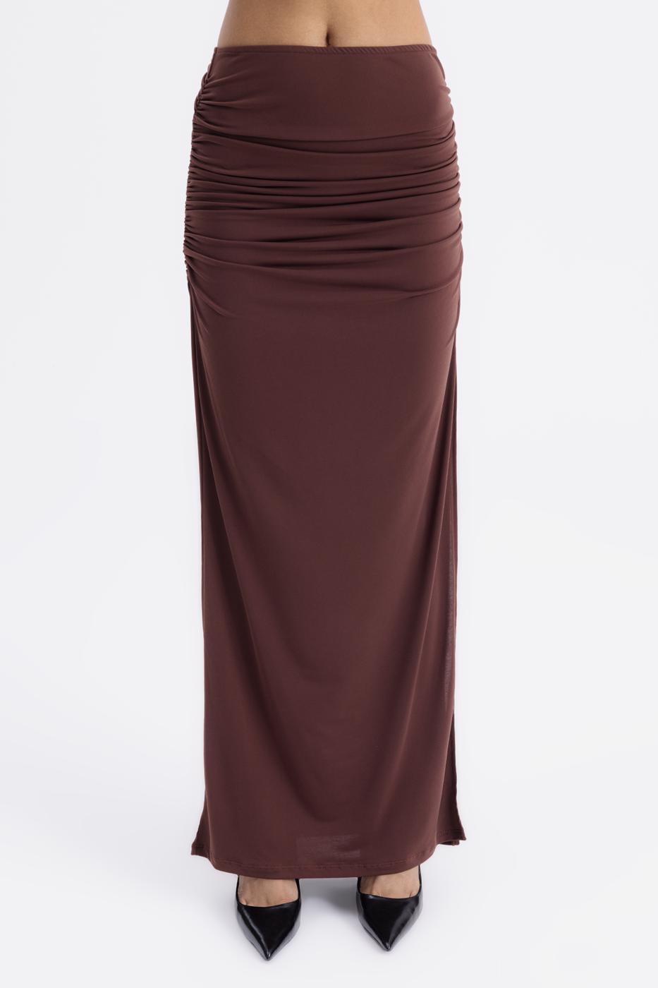 Draped Midi Skirt Brown