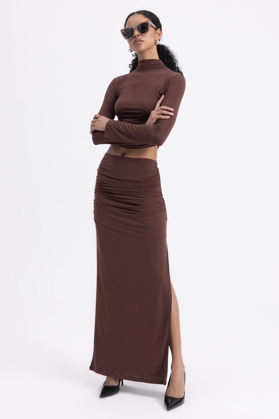 Draped Midi Skirt Brown