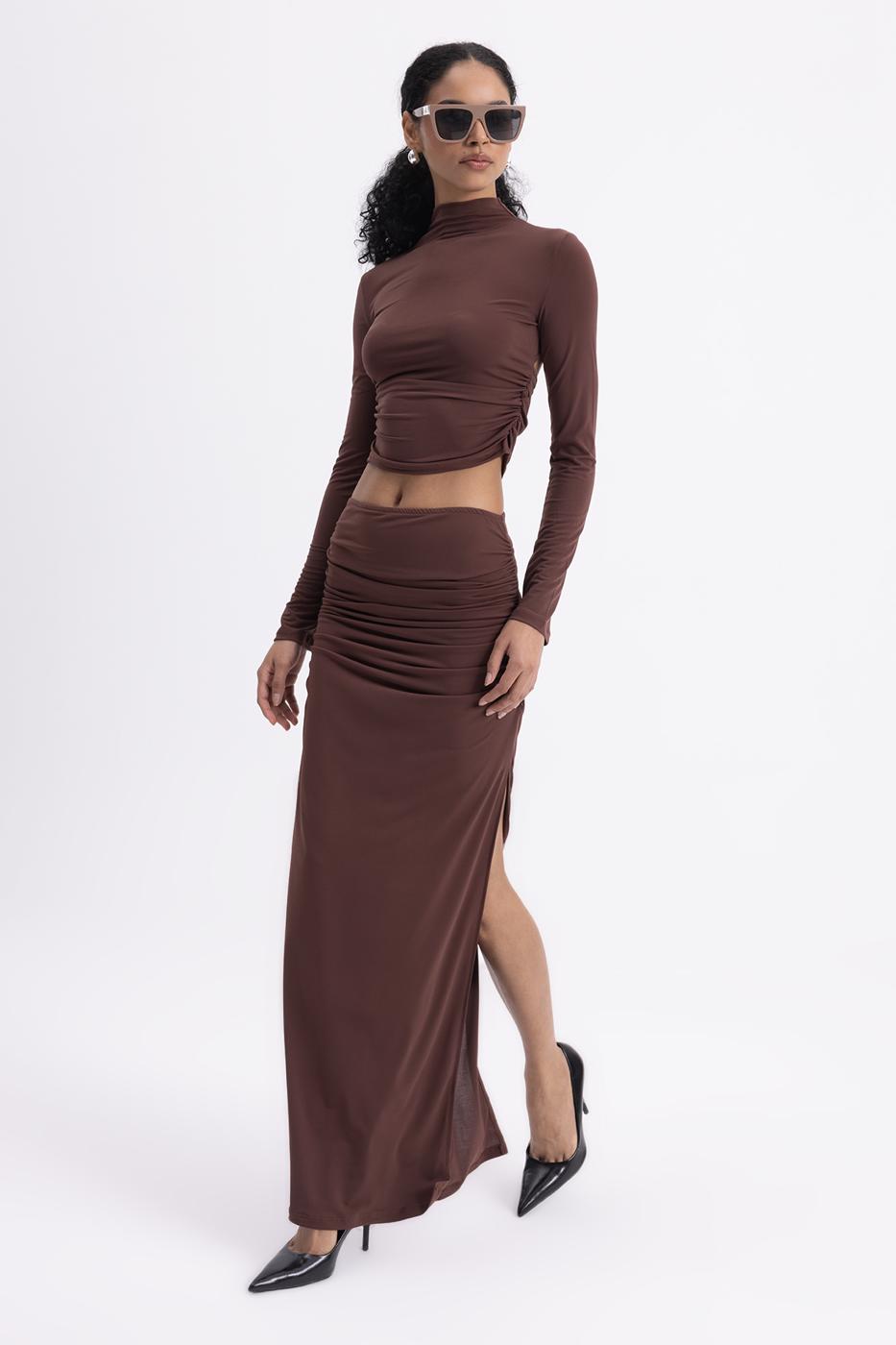 Draped Midi Skirt Brown