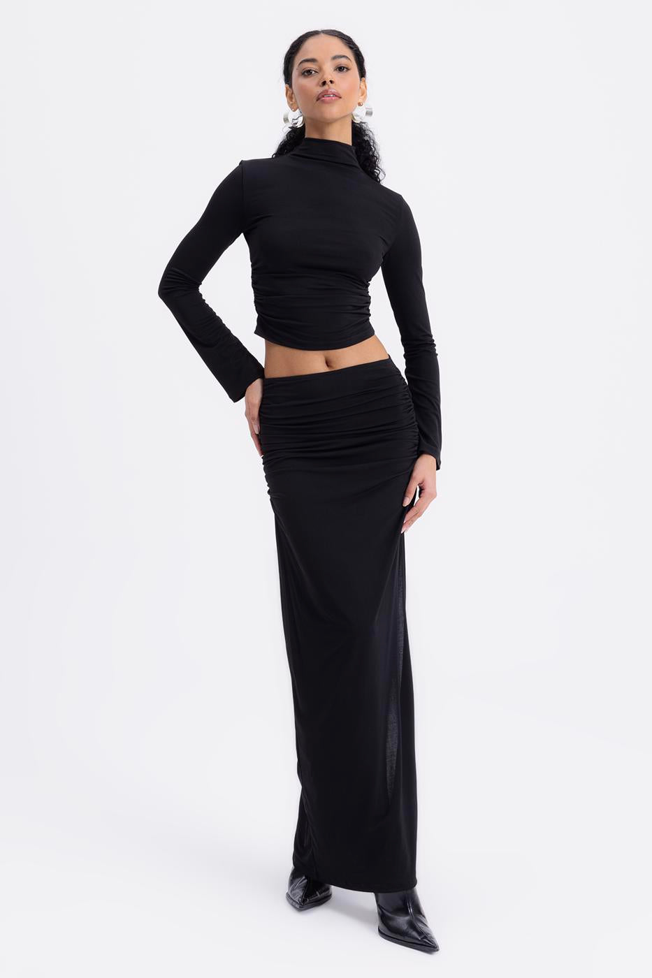 Draped Midi Skirt Black