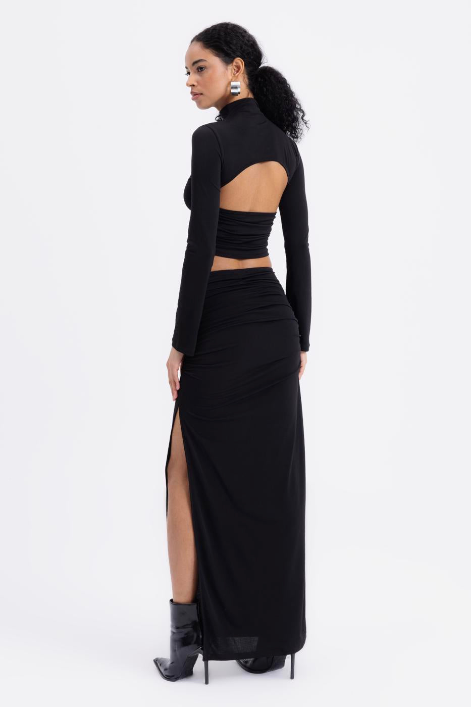 Draped Midi Skirt Black