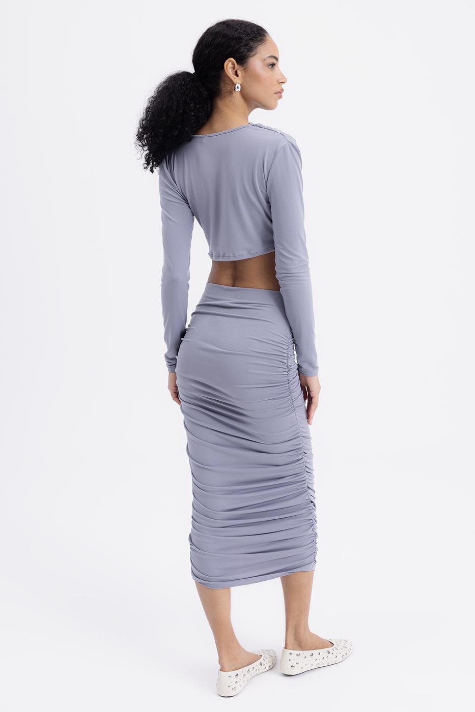 Draped Midi Pencil Skirt Grey