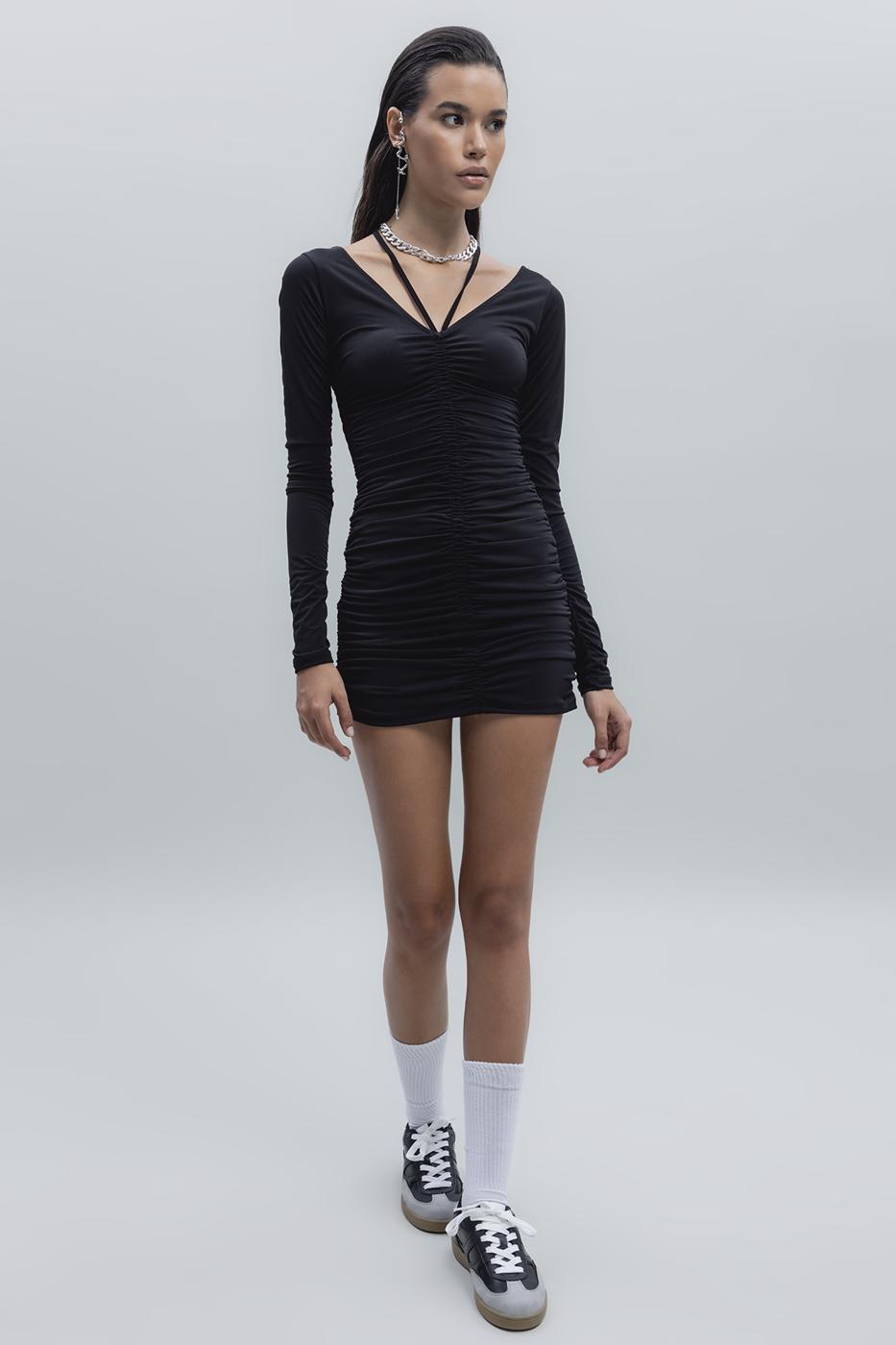 Draped Mini Pencil Dress Black