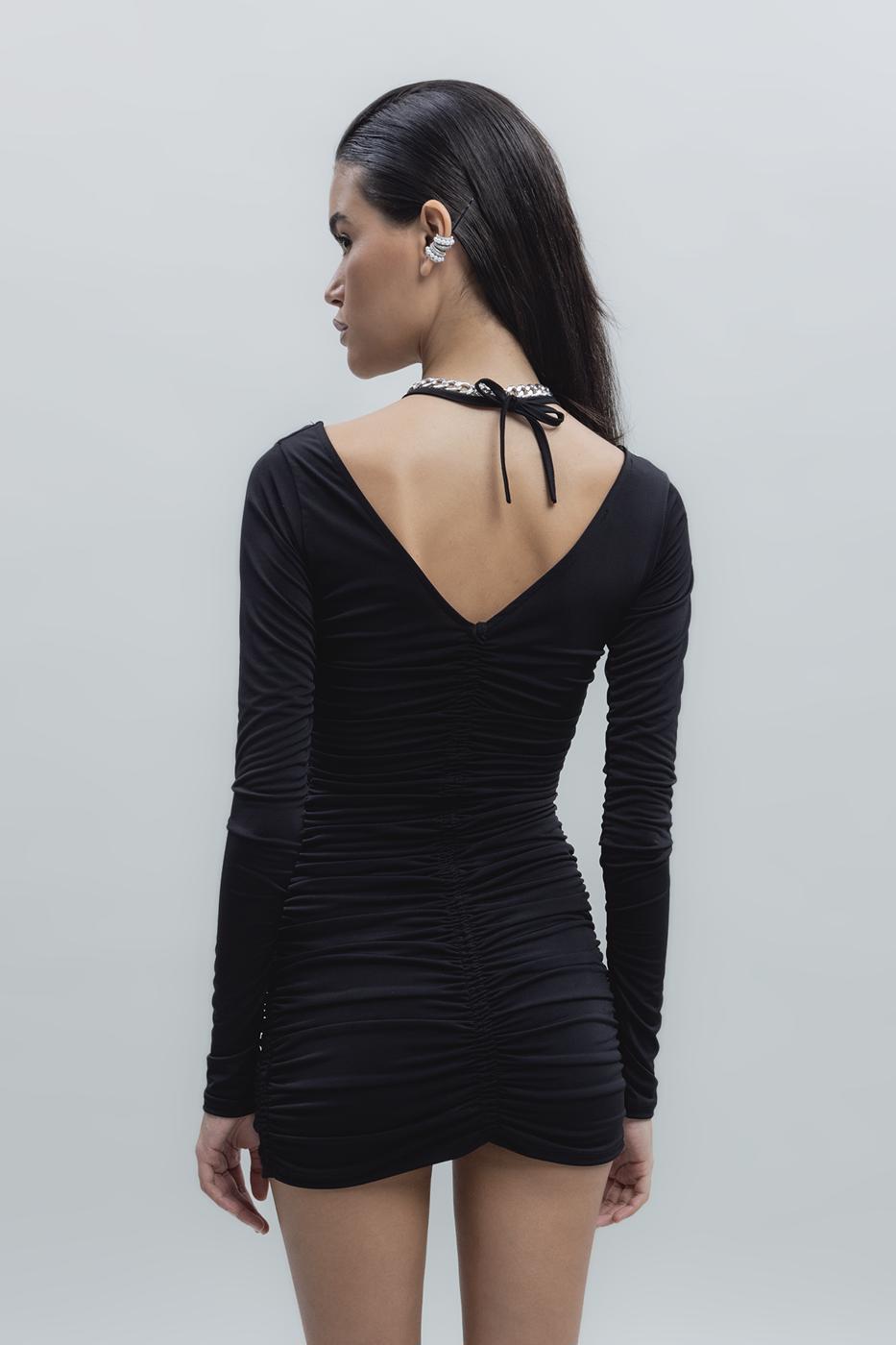 Draped Mini Pencil Dress Black