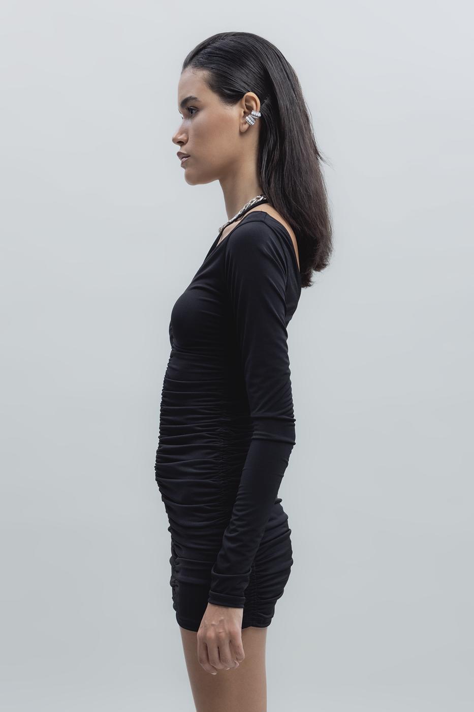 Draped Mini Pencil Dress Black