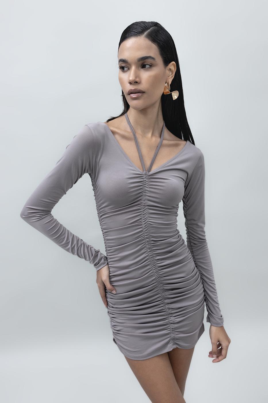 Draped Mini Pencil Dress Mink