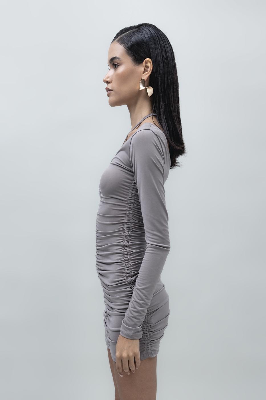 Draped Mini Pencil Dress Mink