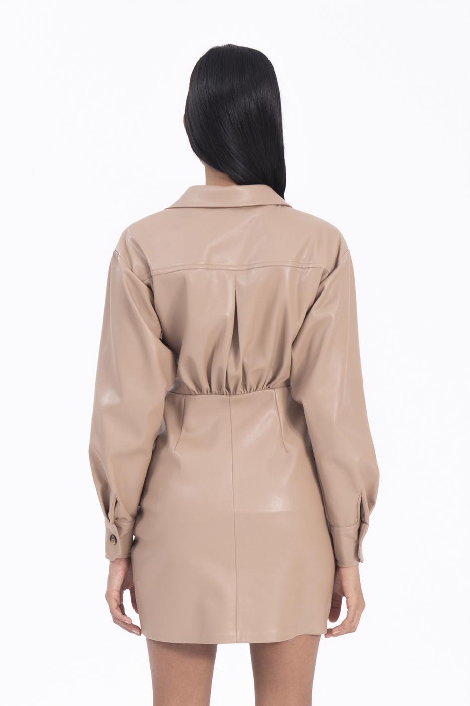 Drapped faux leather mini dress