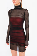 Draped Mini Tulle Dress Siyah kırmızı