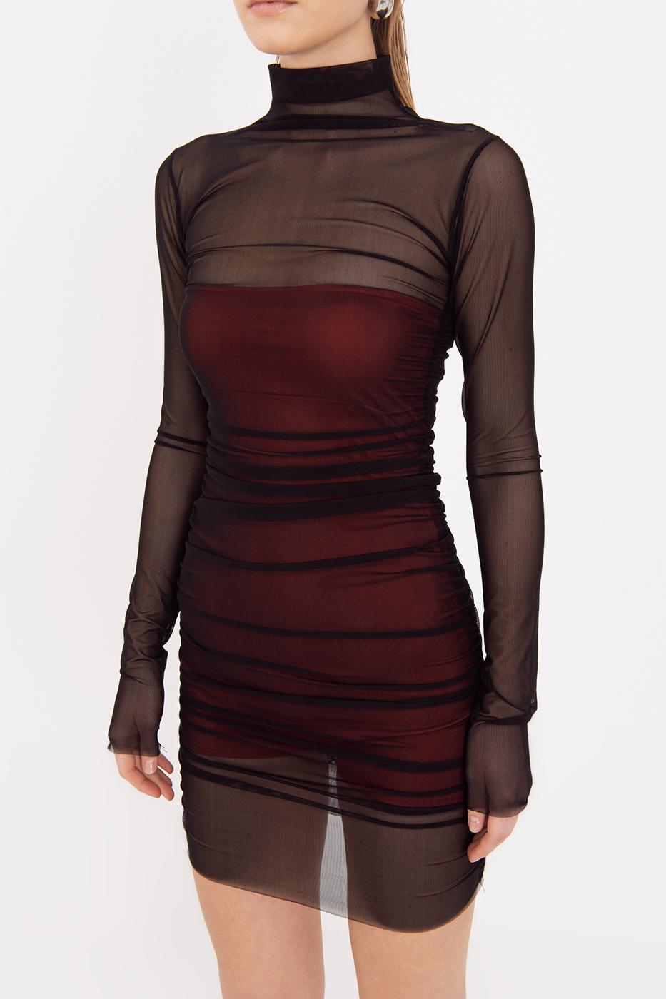 Draped Mini Tulle Dress Siyah kırmızı