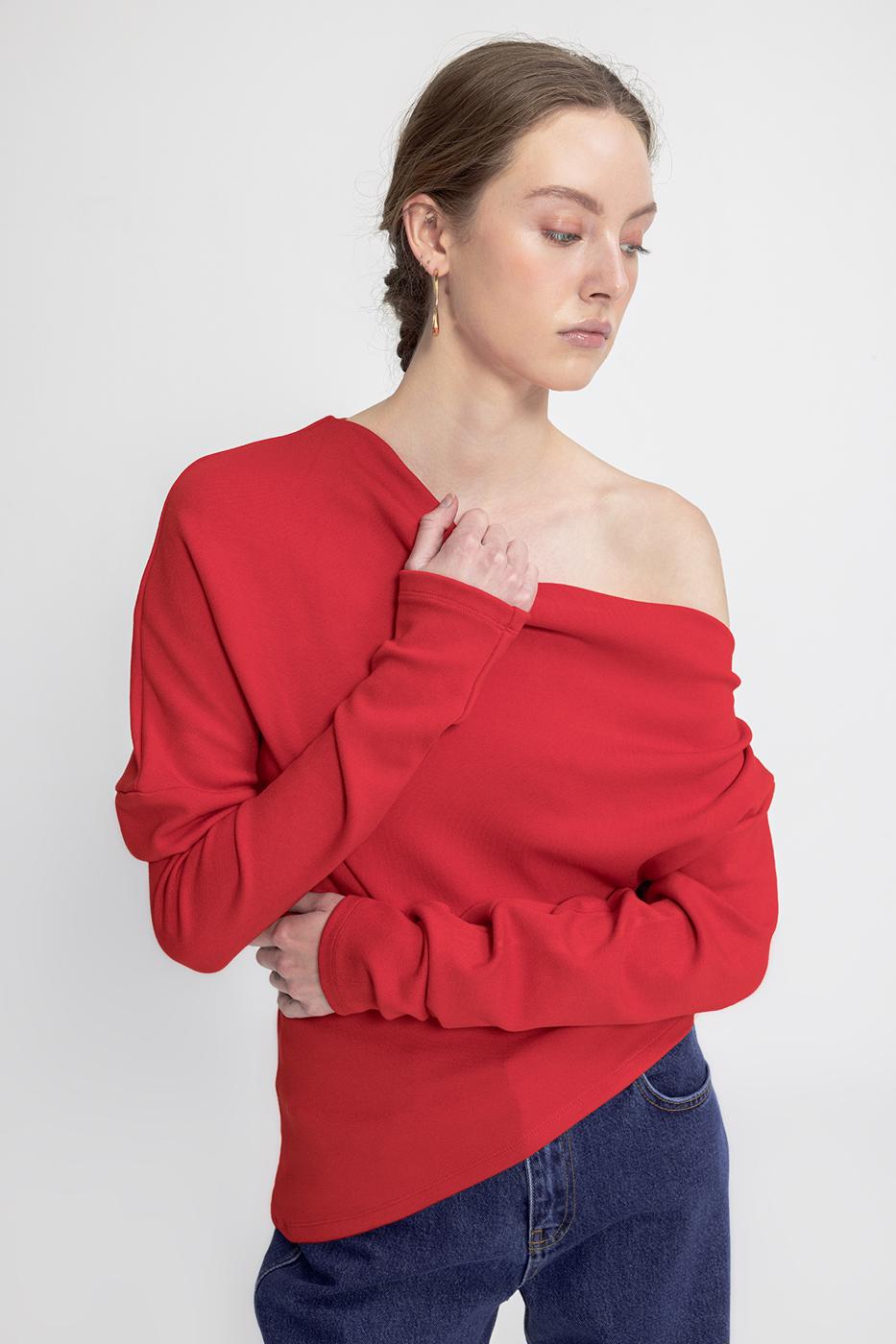 Draped Off-the-Shoulder Blouse Red