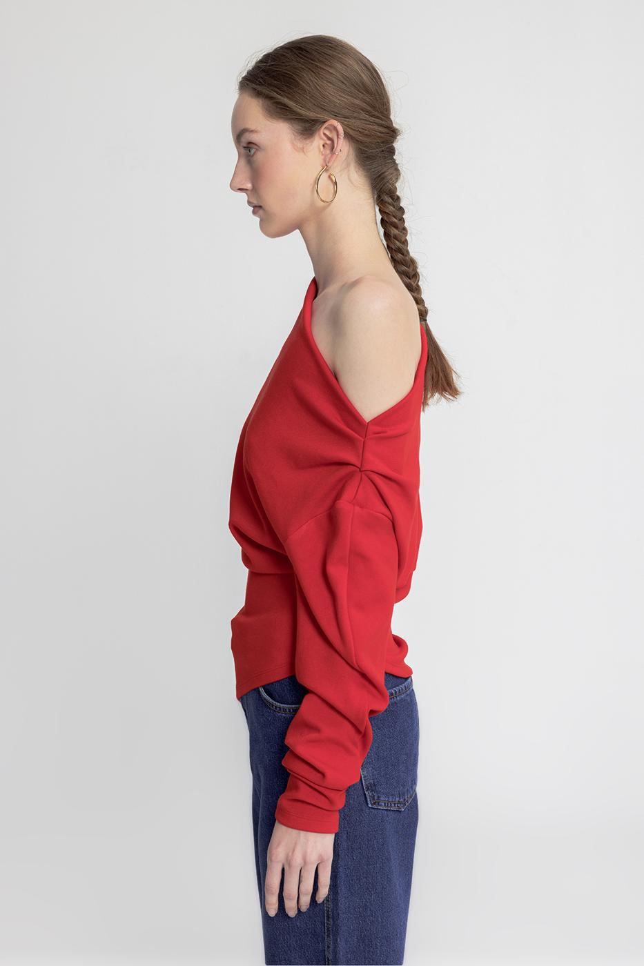 Draped Off-the-Shoulder Blouse Red