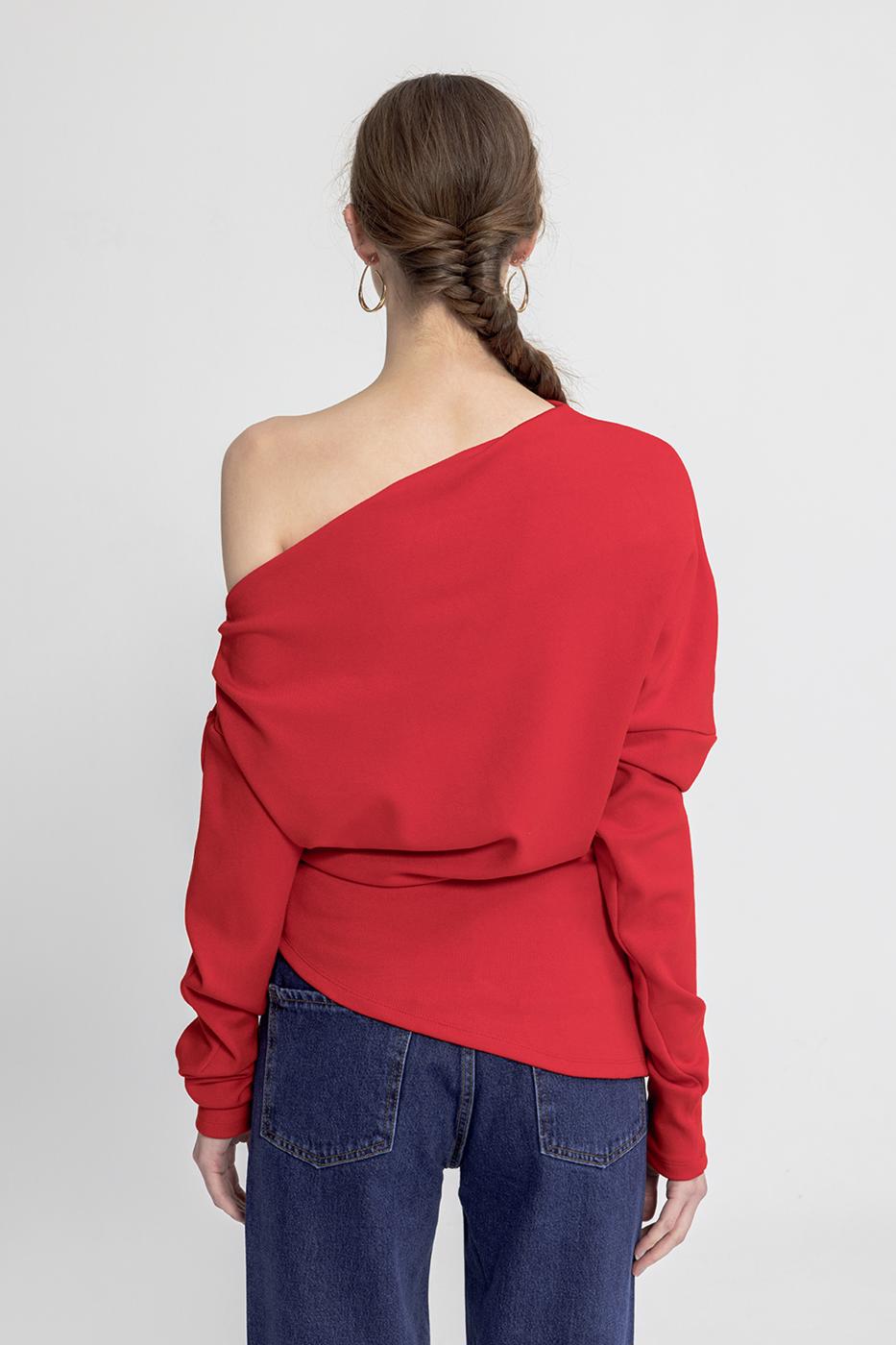 Draped Off-the-Shoulder Blouse Red