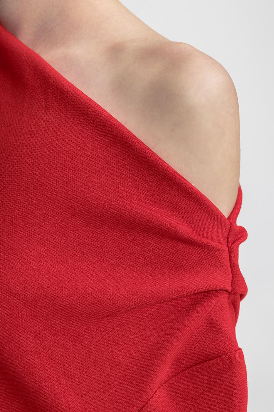 Draped Off-the-Shoulder Blouse Red