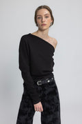 Draped Off-the-Shoulder Blouse Black