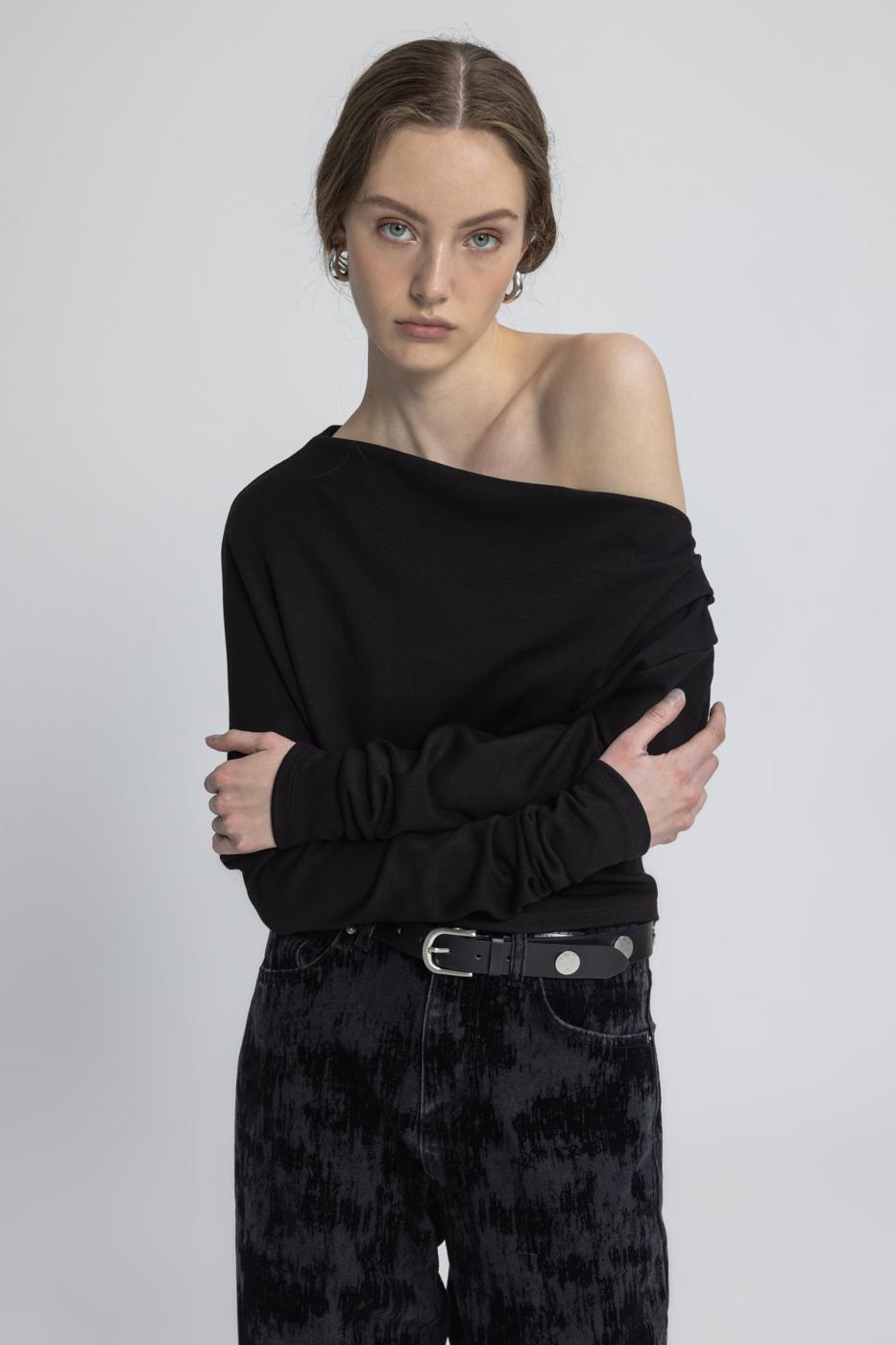 Draped Off-the-Shoulder Blouse Black