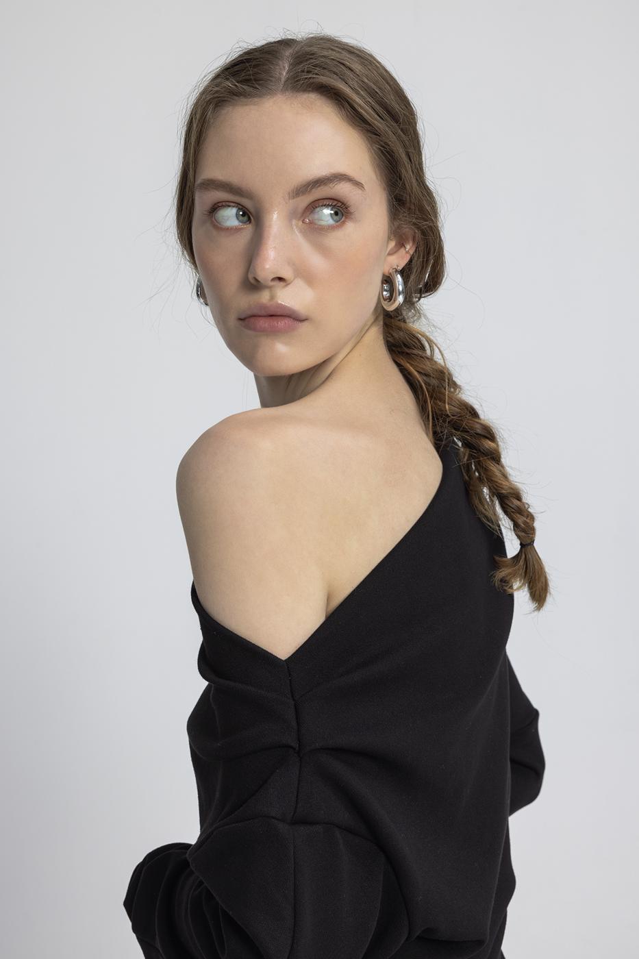 Draped Off-the-Shoulder Blouse Black