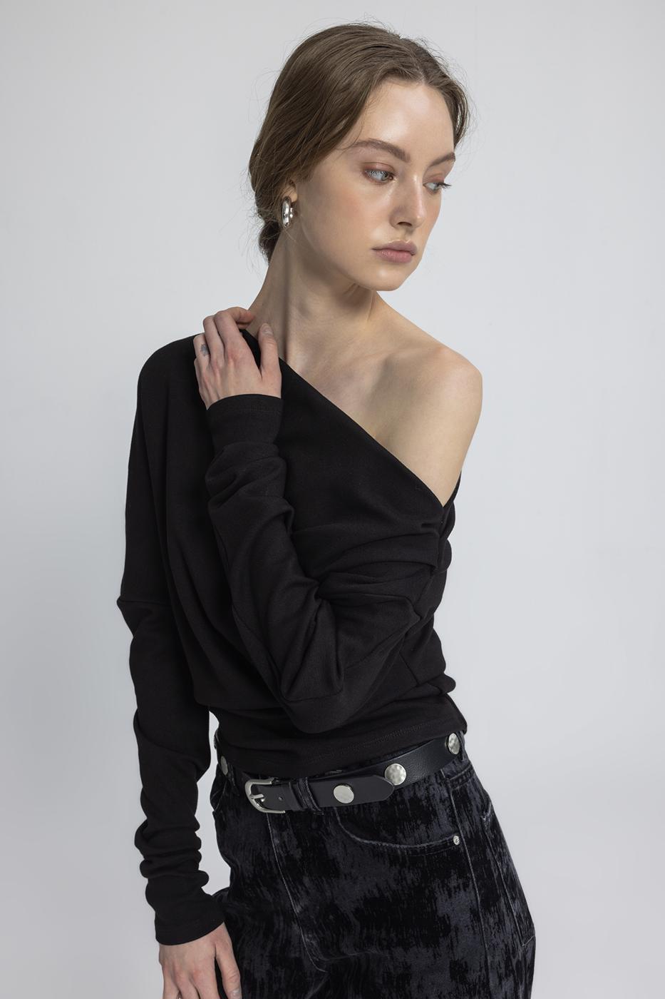 Draped Off-the-Shoulder Blouse Black