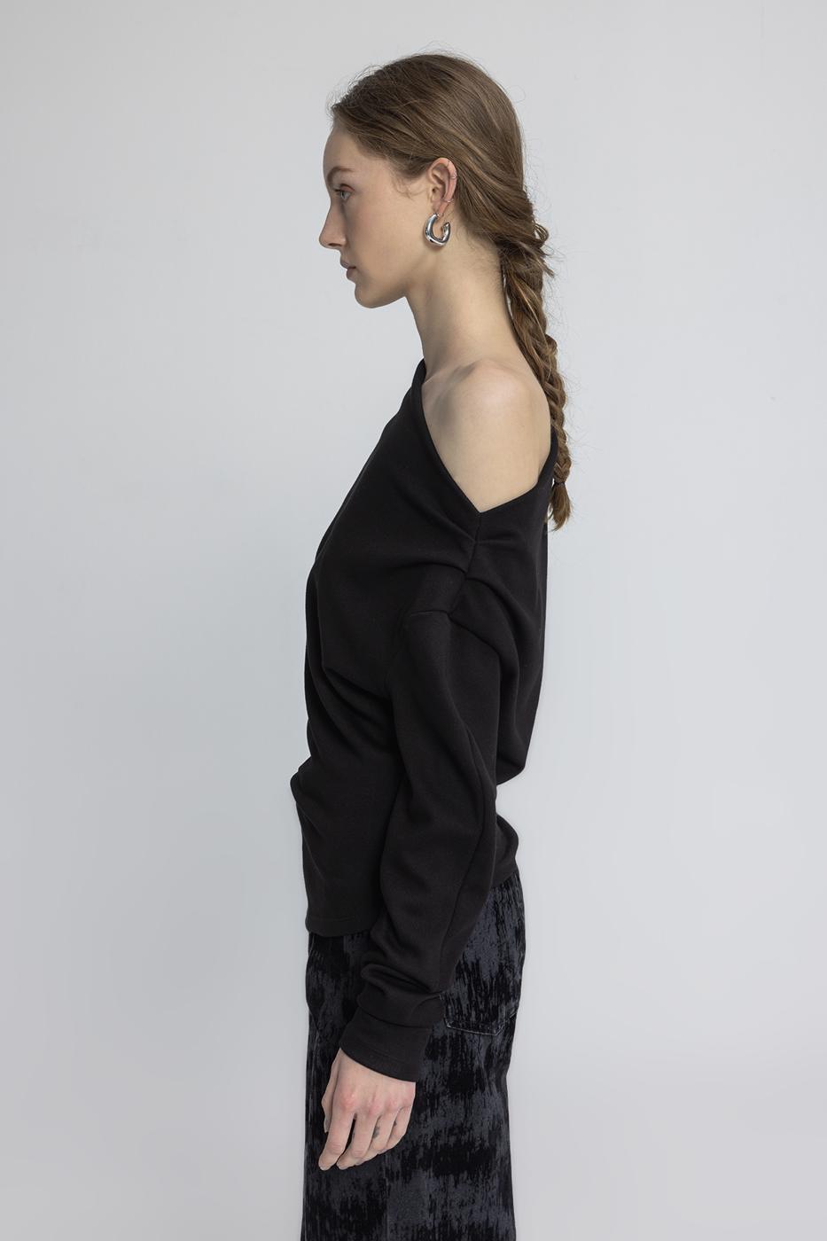Draped Off-the-Shoulder Blouse Black