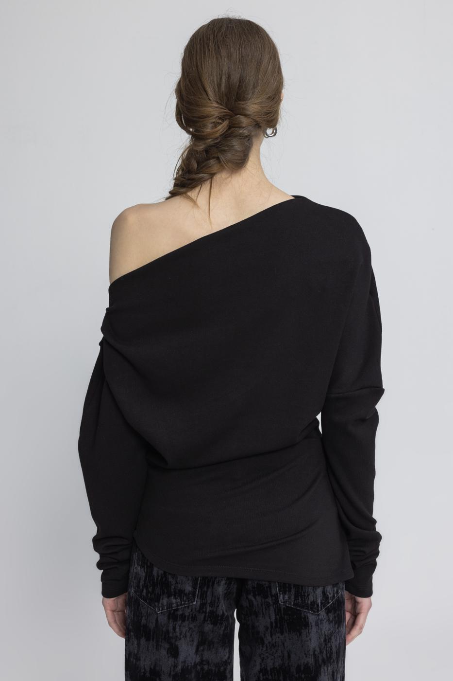 Draped Off-the-Shoulder Blouse Black