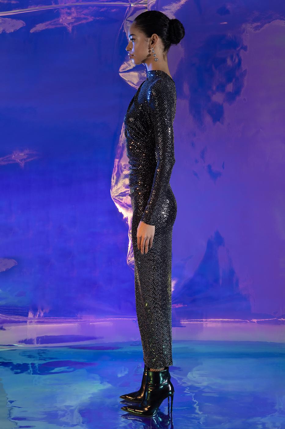 Draped Sequined Midi Dress