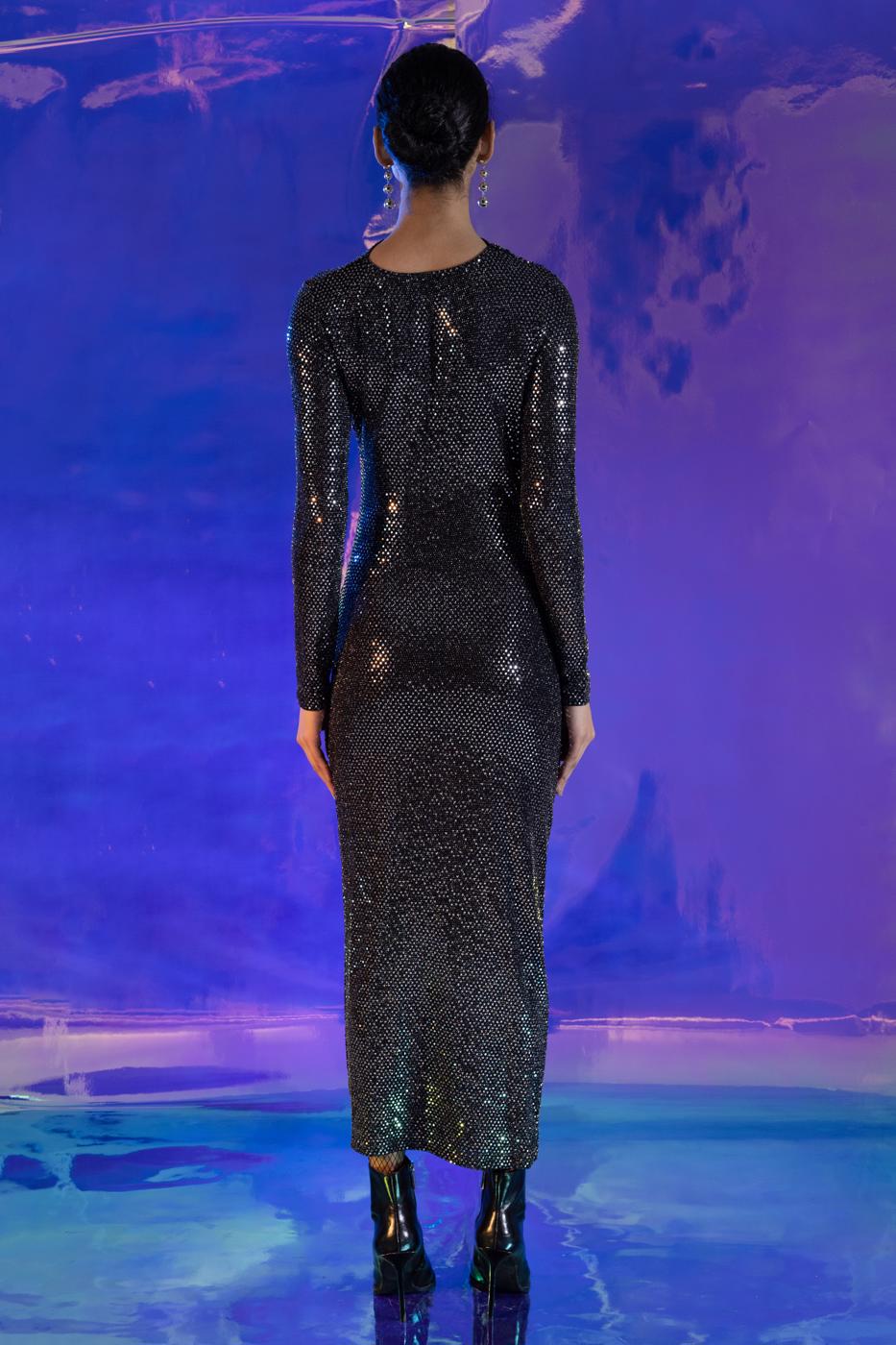 Draped Sequined Midi Dress